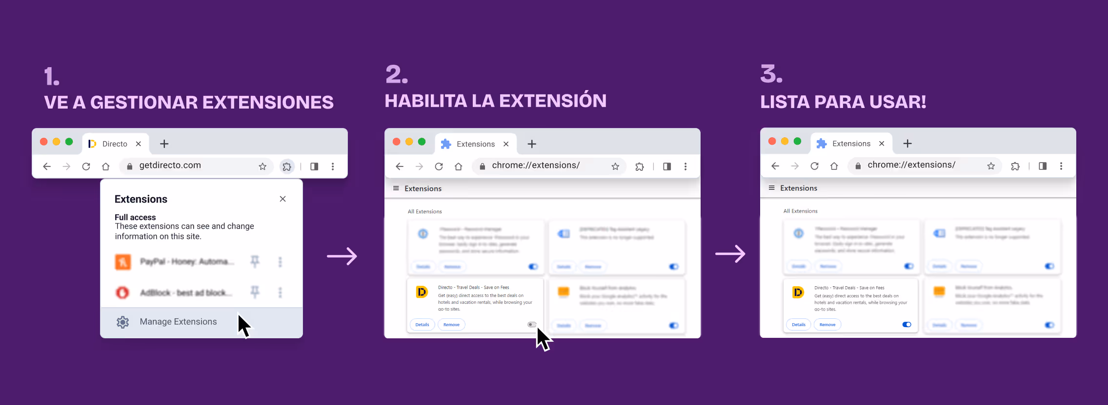 Paso a paso de cómo habilitar la extension / cómo revisar si está habilitada la extensión de Directo
