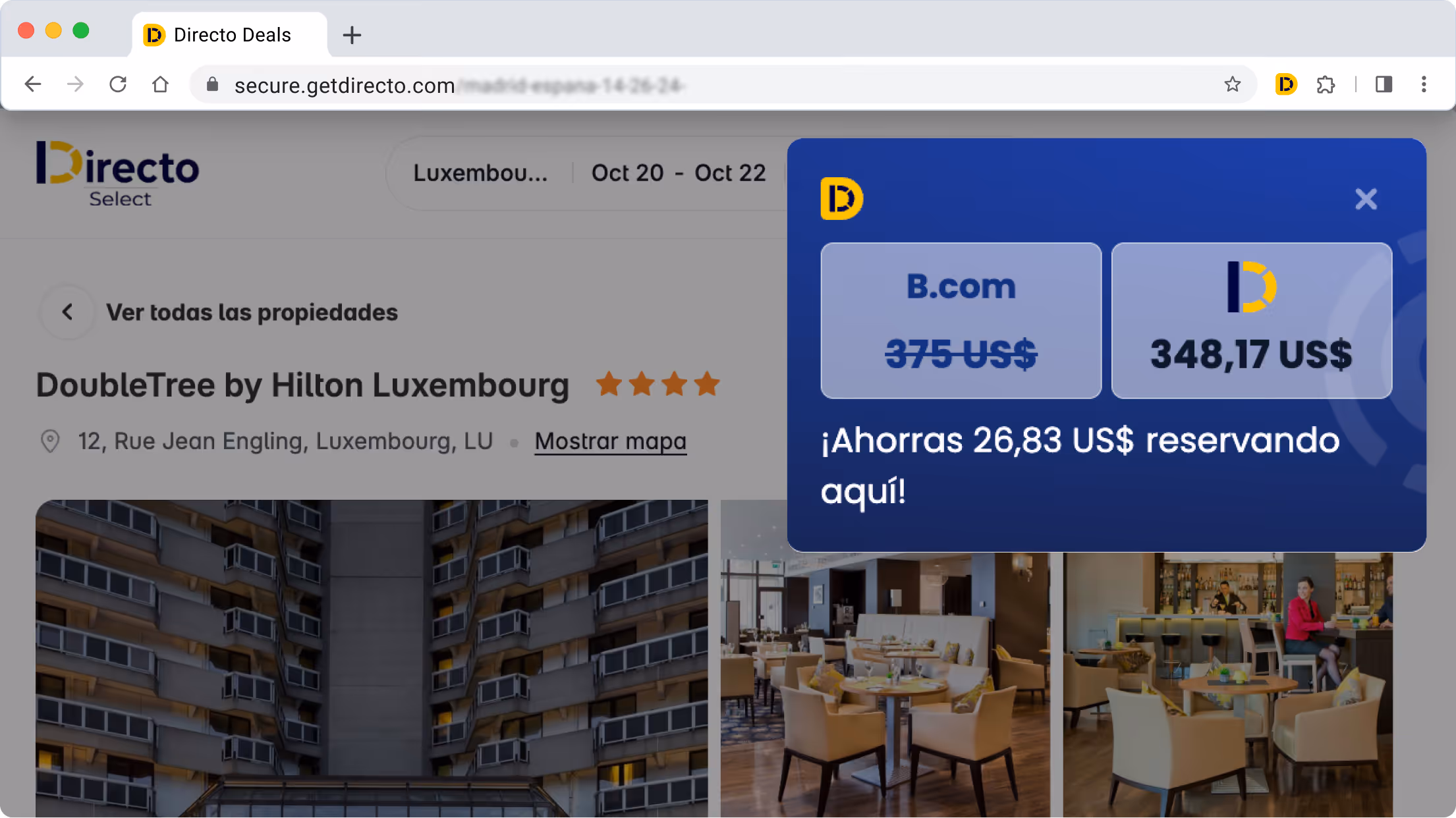 imagen mostrando descuentos en hoteles con Directo extension