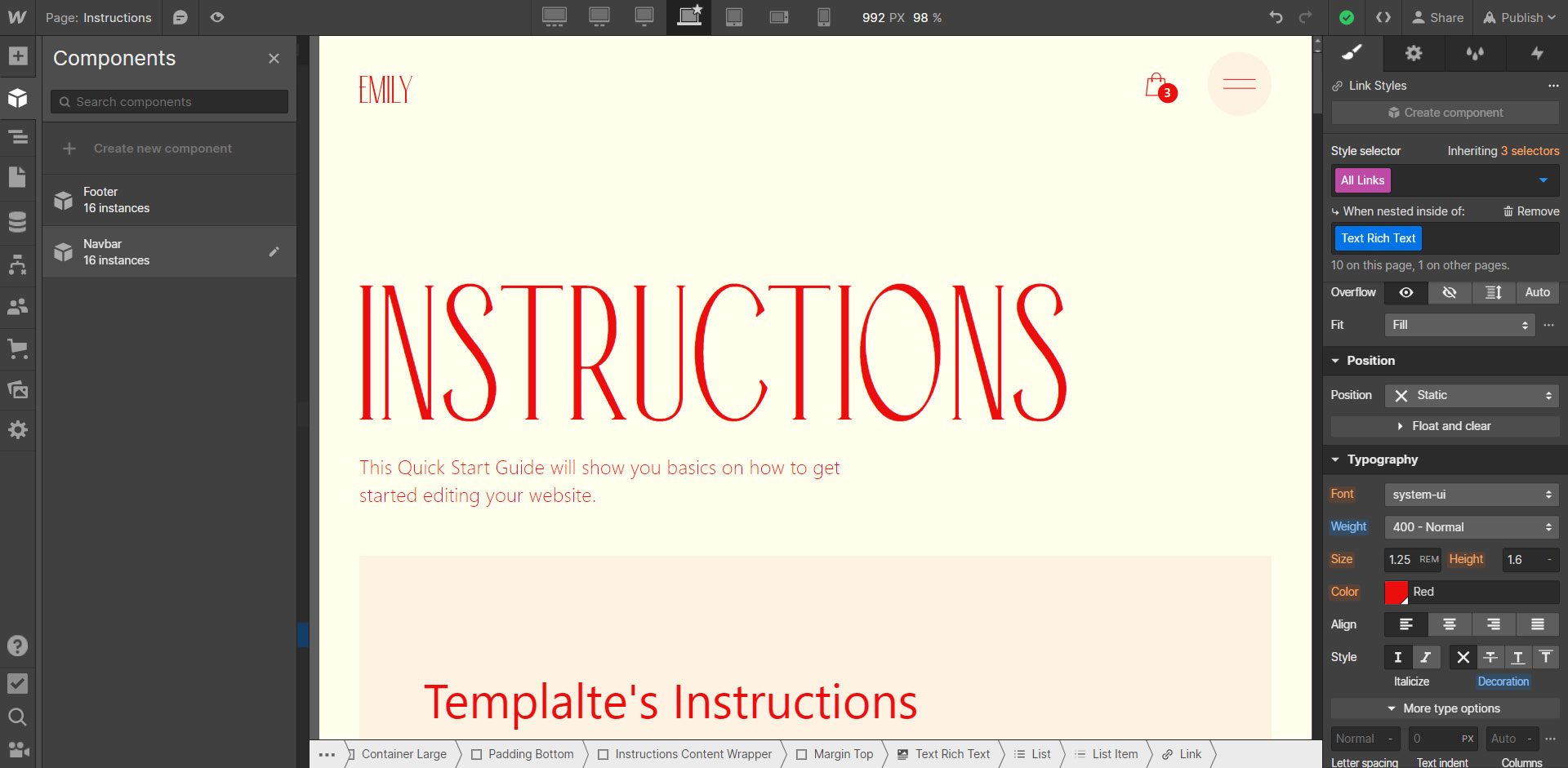 Component Instructions - Emily Webflow Template