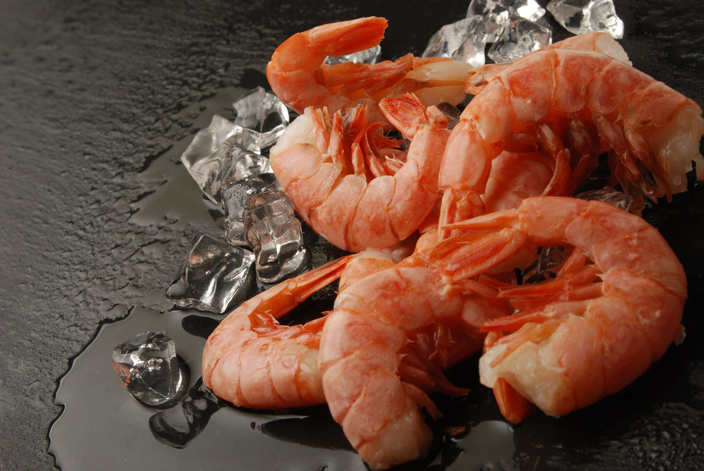 Icy Ocean wild caught Argentine red shrimp on ice
