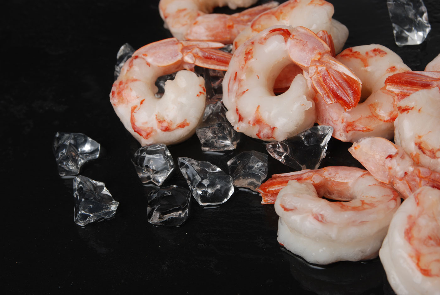 Icy Ocean wild caught Argentine red shrimp on ice
