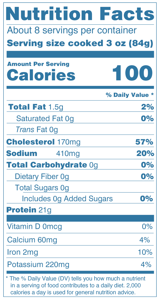 Nutrition Facts - Chef's Net Select White Shrimp
