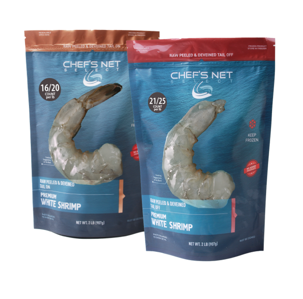 Chef's Net Select White Shrimp P&D Tail On and Tail Off, 2 lb bags