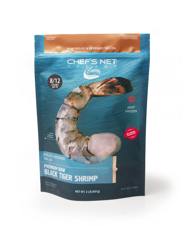 Chef's Net Select Premium Raw Black Tiger Shrimp 2 lb bag, 8/12 count