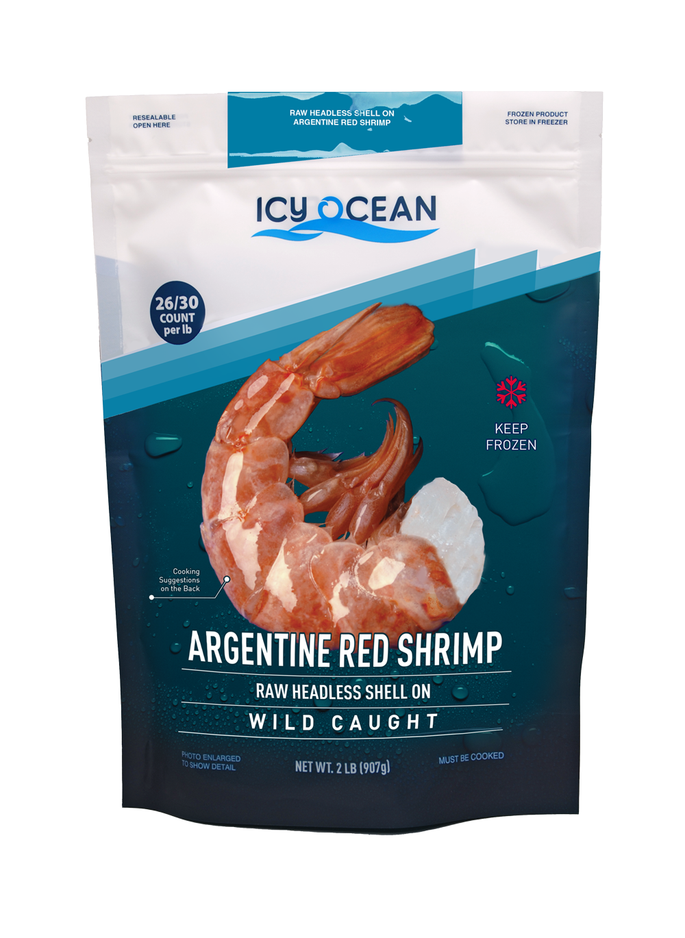 Icy Ocean Argentine Red Shrimp raw headless shell-on 2 lb bag