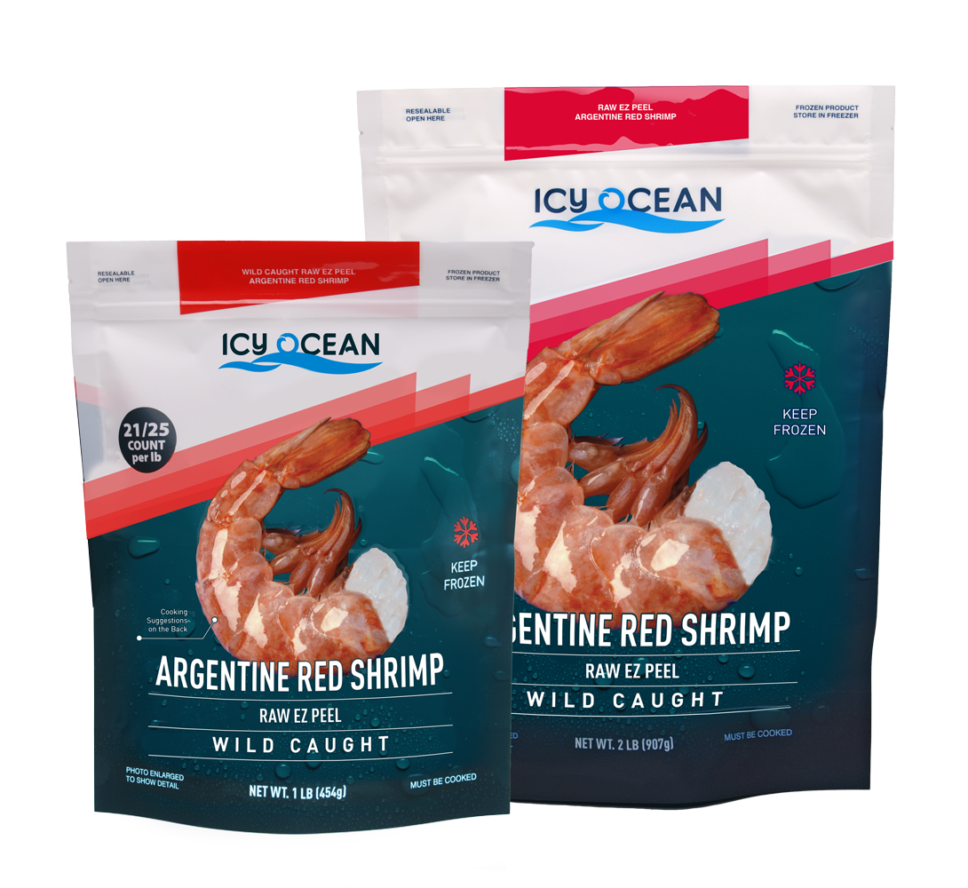 Icy Ocean Argentine Red Shrimp Raw EZ Peel 1 lb and 2 lb bags