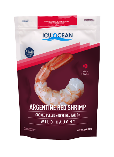 Icy Ocean Argentine Red Shrimp cooked P&D tail on, 2 lb bag
