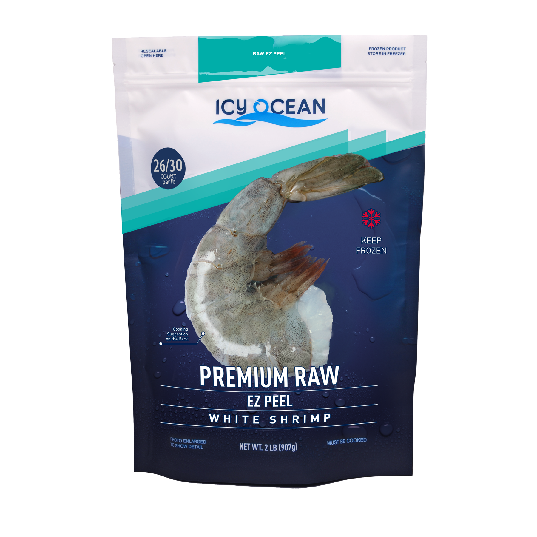 Icy Ocean EZ Peel White Shrimp, 2 lb bags