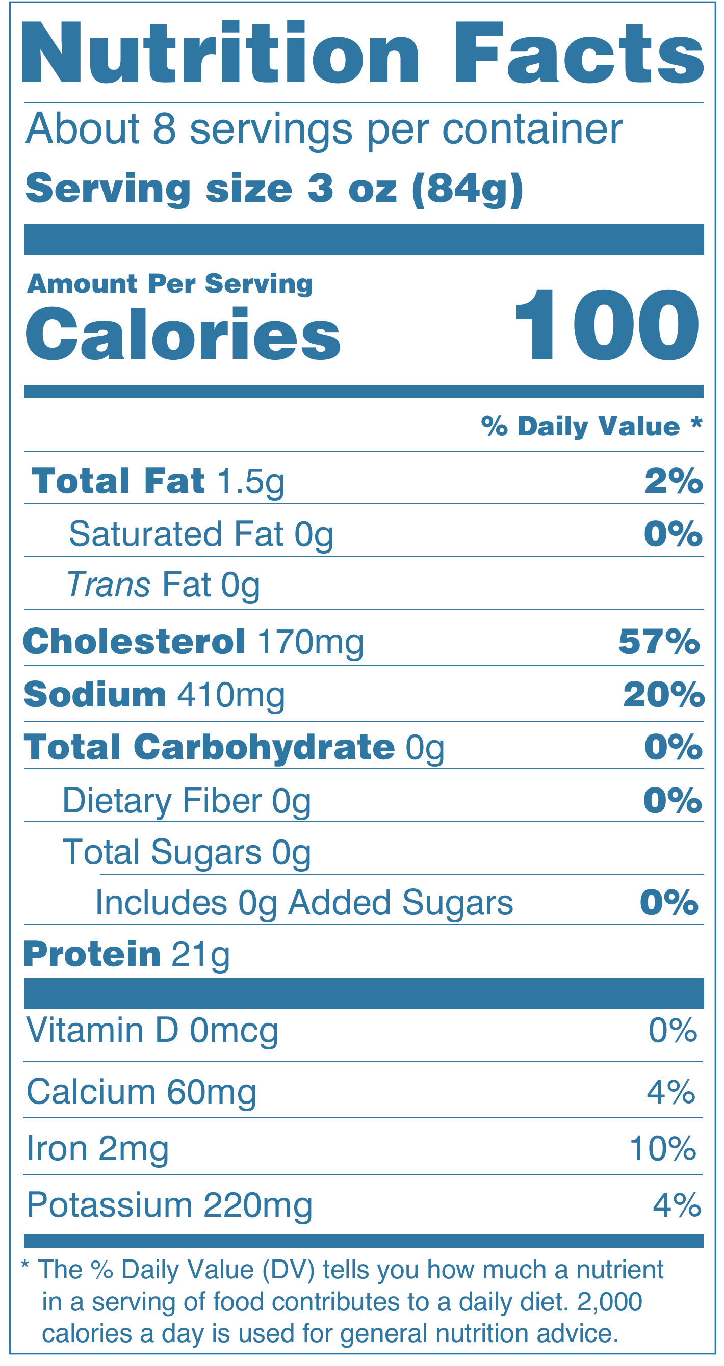 Nutrition Facts - Icy Ocean EZ Peel White Shrimp