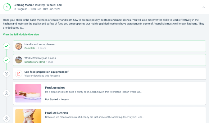 Student management system showing learner progress and feedback from a trainer