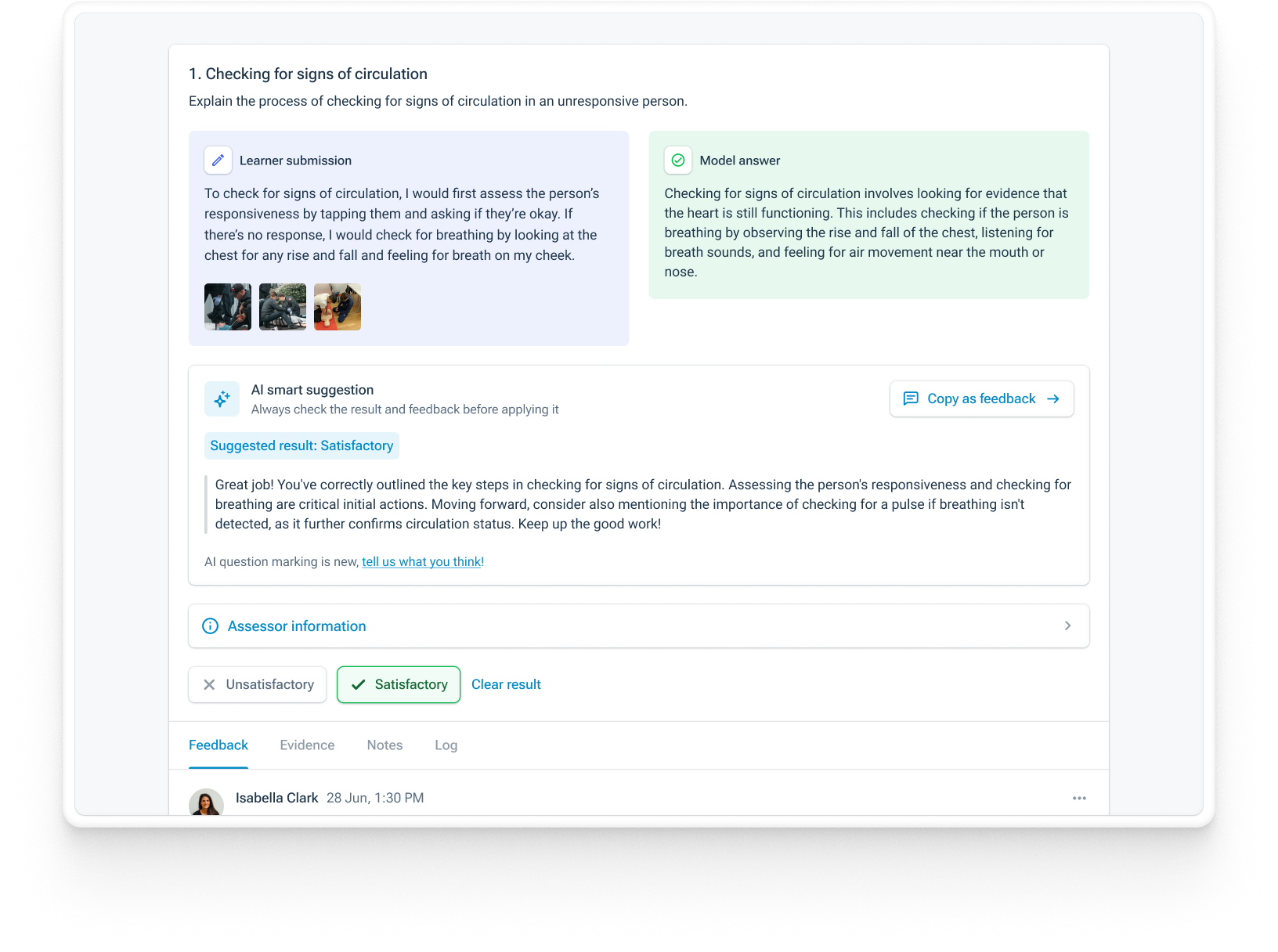 AI Assessment Marking UI example in aXcelerate