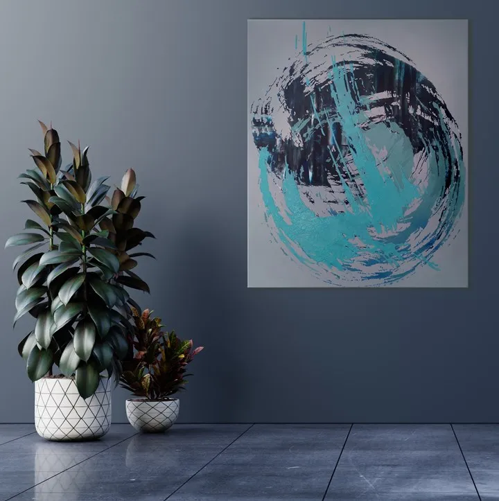 dark wall empty room with plants