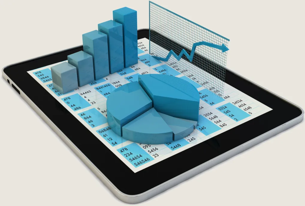 A tablet displaying spreadsheet with statistics