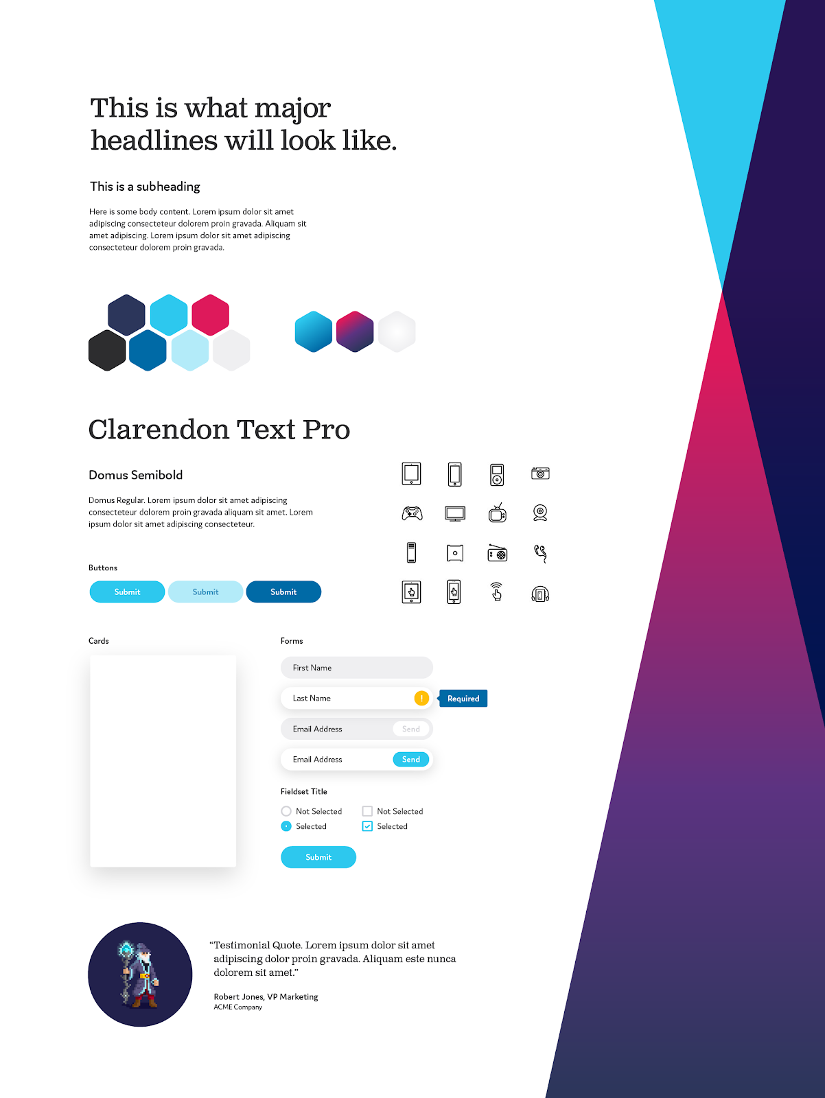 a description of the size of headlines on a webpage