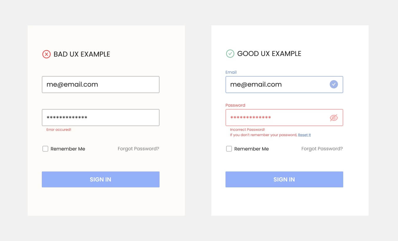 a good and bad example of a users text box
