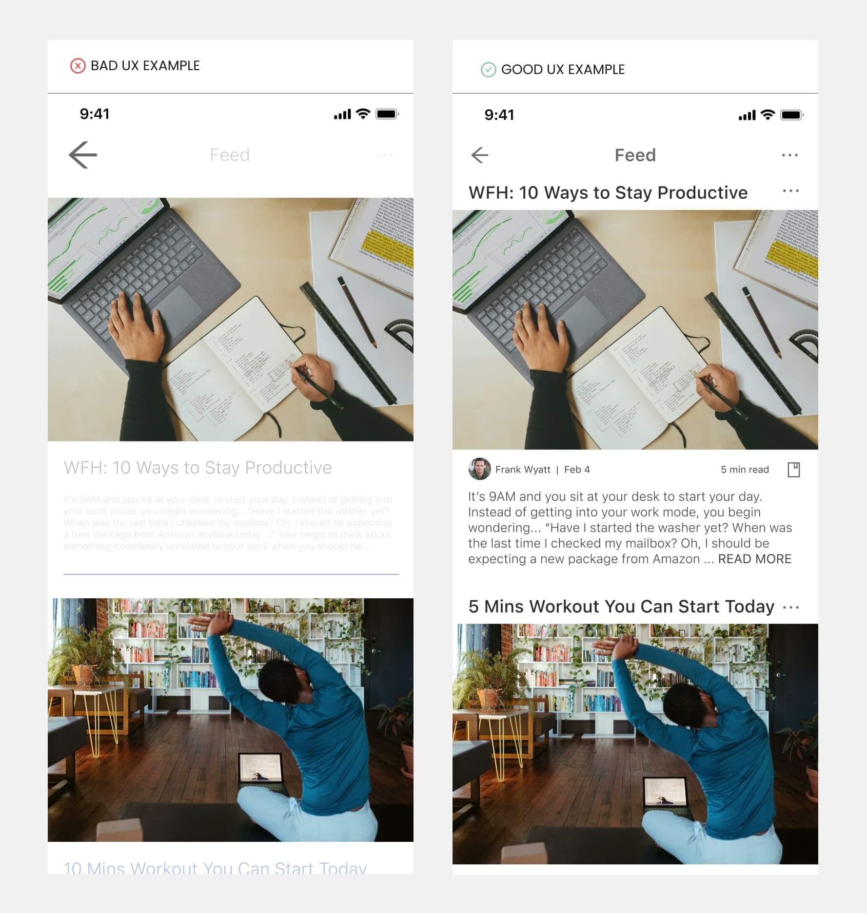 a bad and good example of colors on a website