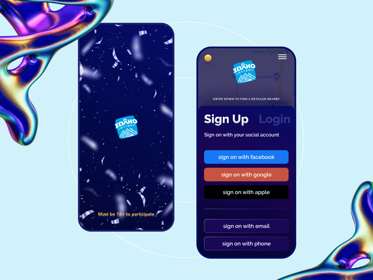 sign-in screen for lottery app, capturing data
