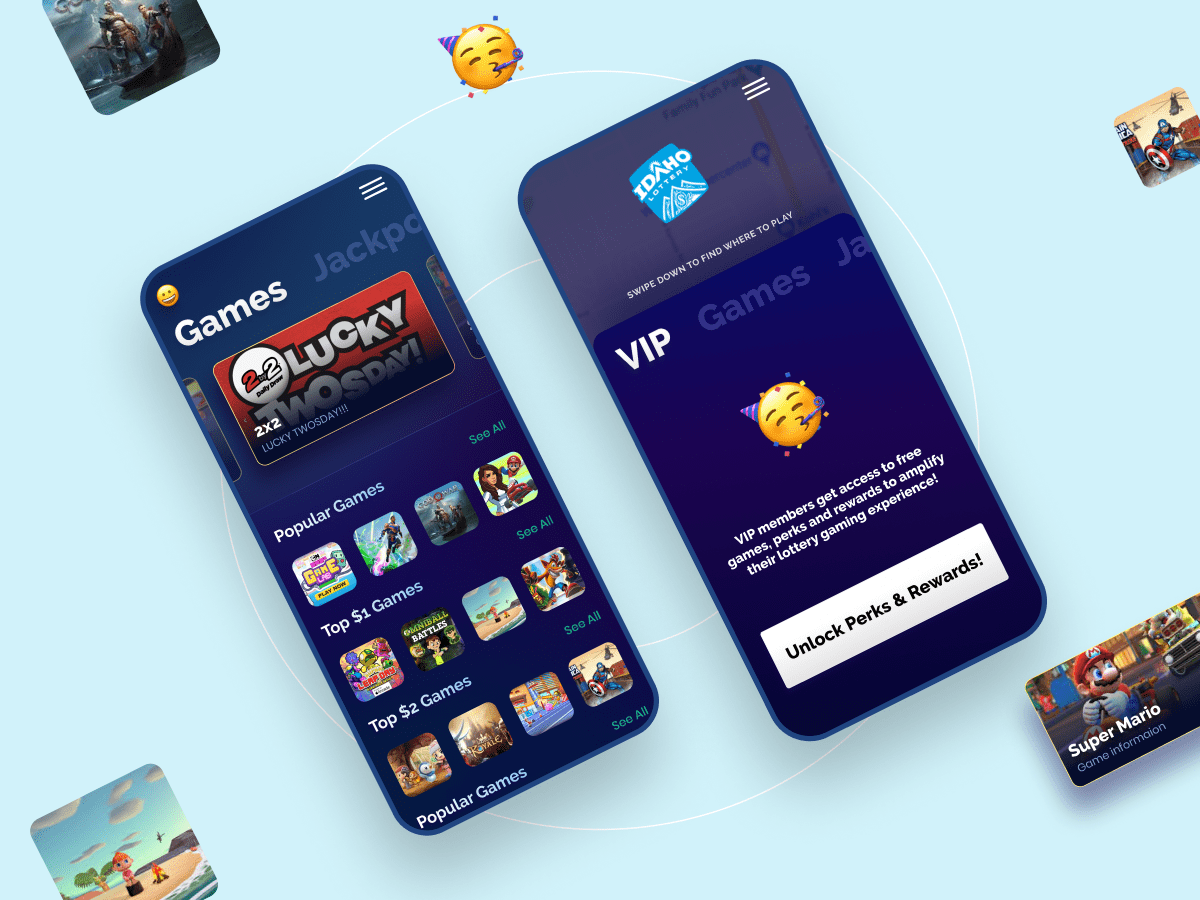 phone screen showing the lottery app with fun games