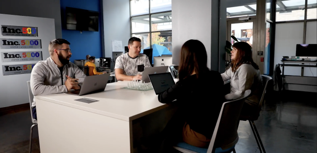 Team working in office at table