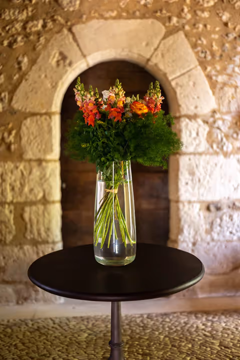 flowers in castle entrance