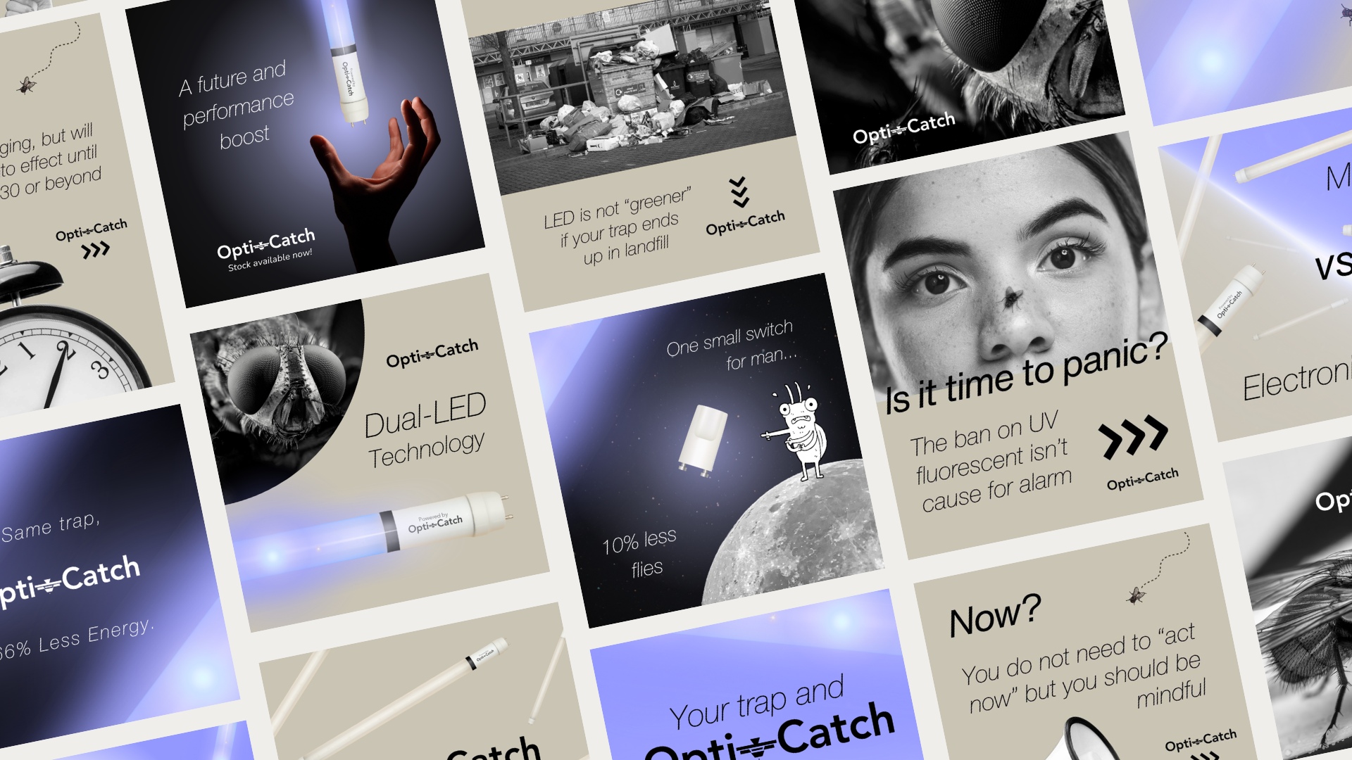 A banner of marketing graphics Mumble Marketing designed for Opti-Catch