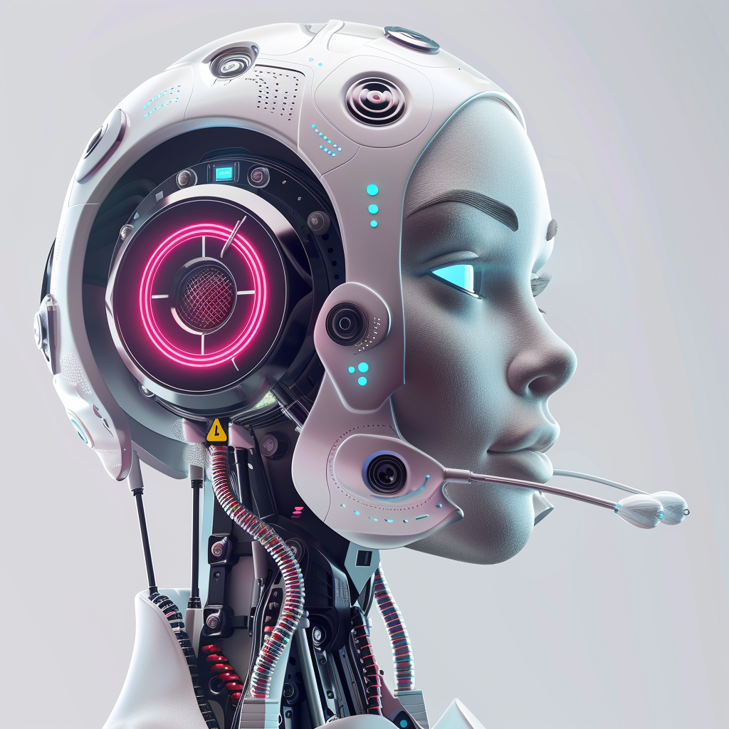 Profile illustration of a humanoid robot wearing a headset microphone