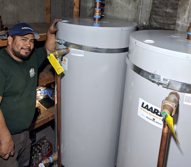 New Bradford White gas water heater installed in Los Angeles residential garage
