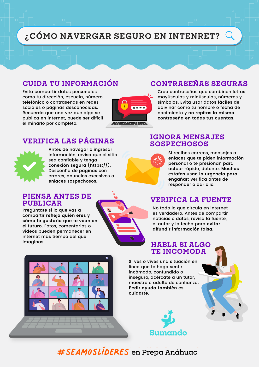 Infografía sobre cómo navegar seguro en internet - Prepa Anáhuac