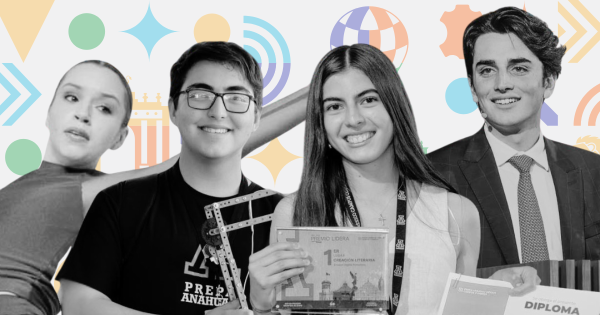 Collage de fotos de alumnos de Prepa Anáhuac celebrando el 30 aniversario del premio lidera