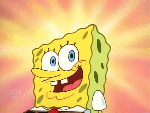GIF de Bob Esponja sonriendo y levantando el pulgar, representando confianza, motivación y una actitud positiva hacia el aprendizaje y la preparación para la universidad.