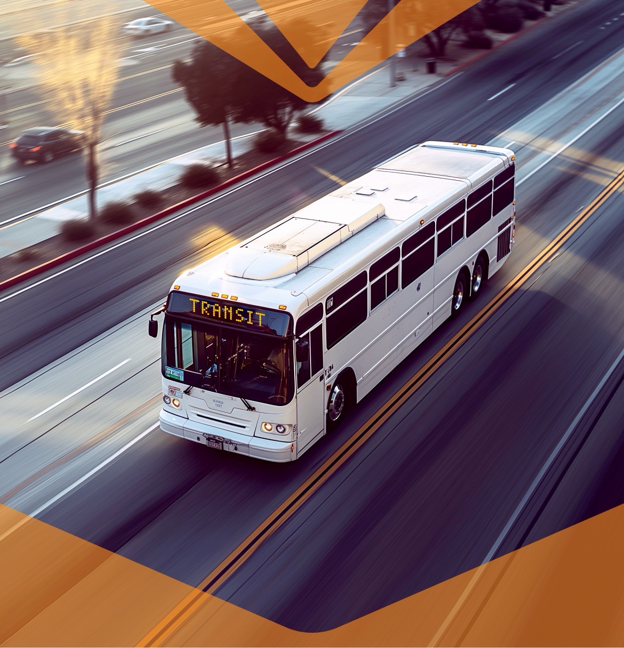 Van shuttle driving down city street