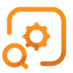 Icon depicting gears and magnifying glass as tools.