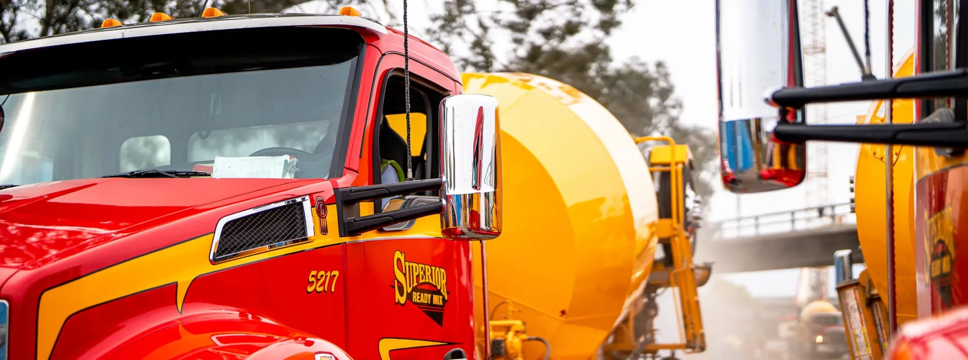Ready mix concrete truck at Superior Ready Mix batch plant in Southern California