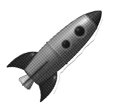 rocketship in halftone style