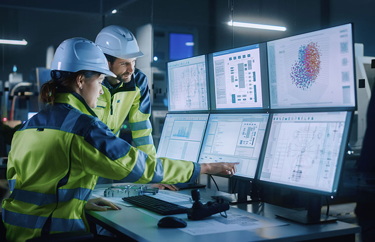 Safety team looking at statistics on screen