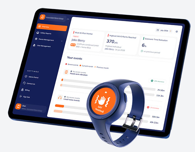 spacebands hand arm vibration monitoring dashboard and wearable device