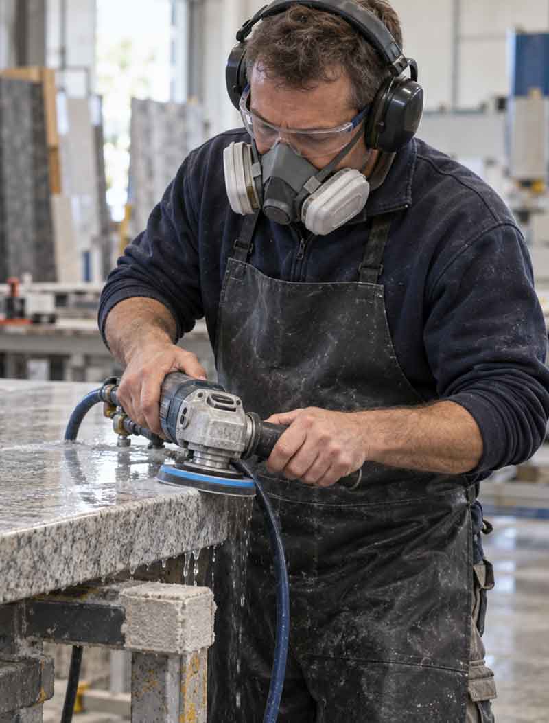 Stone fabrication worker