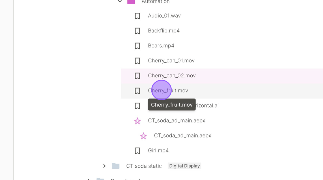 Screenshot of: Click "Cherry_fruit.mov"