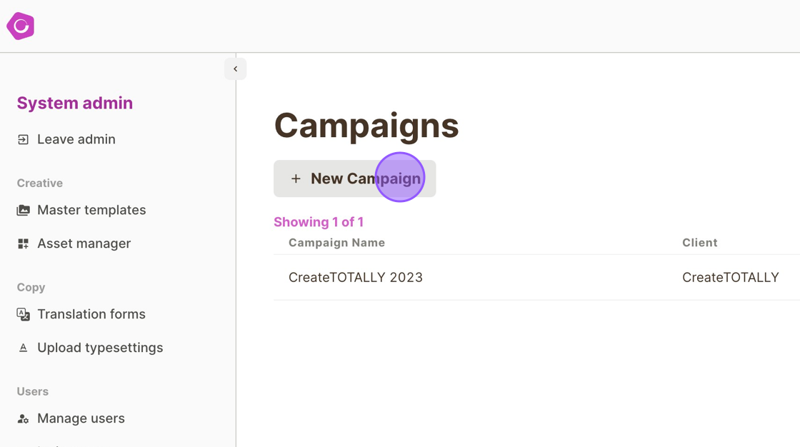 Screenshot of: Click "New Campaign"