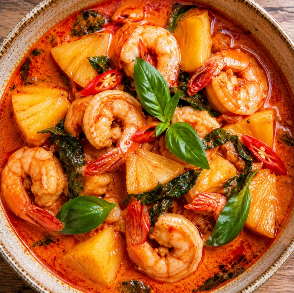 Gaeng Kua Sapparot (Thai Pineapple Prawn Curry)