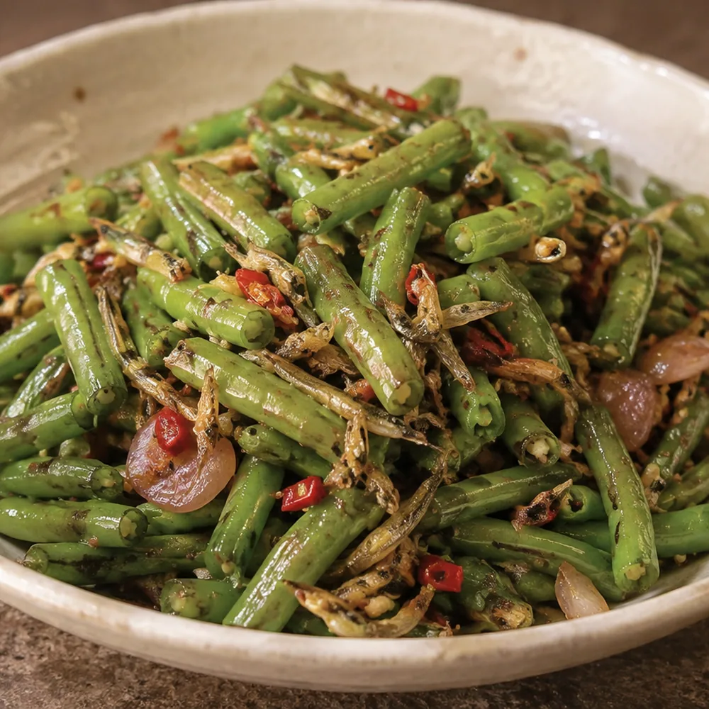 Tumis Buncis Teri (Indonesian Green Beans with Ikan Bilis)