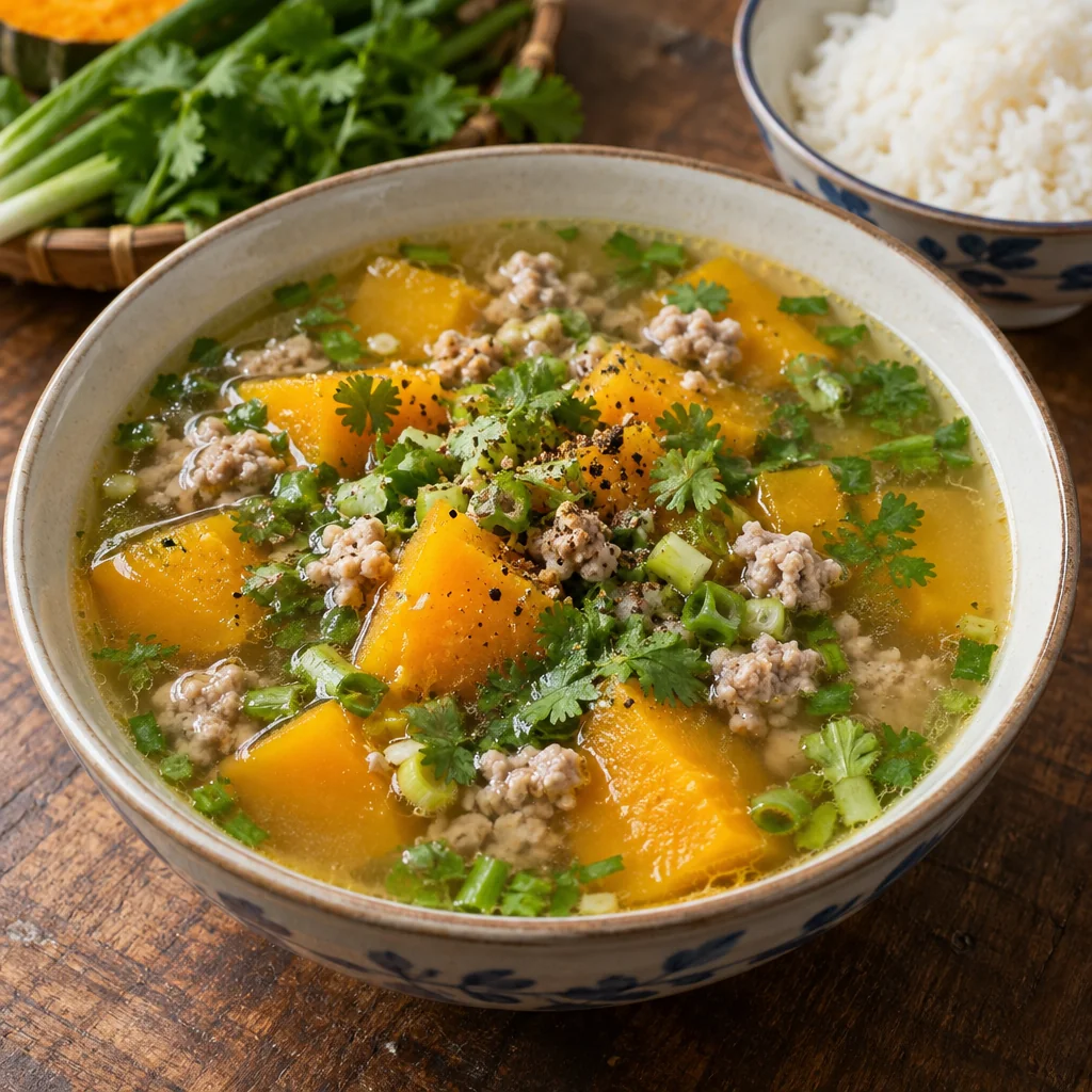 Canh Bí Đỏ Thịt Bằm (Vietnamese Pumpkin and Pork Soup)
