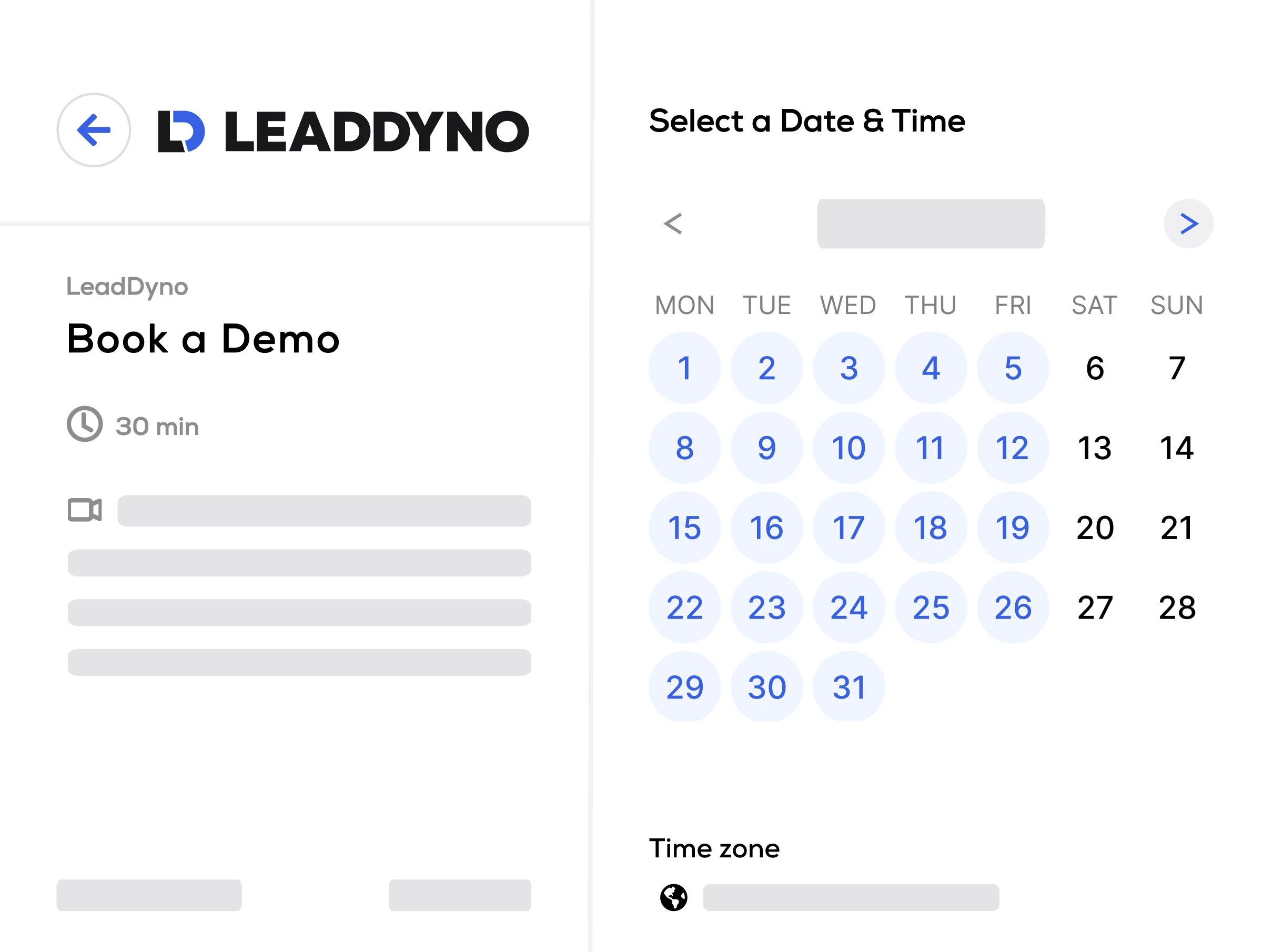 Book a demo calendar mockup that links to calendly booking page