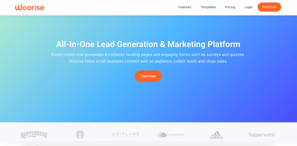 Woorise SaaS front page website