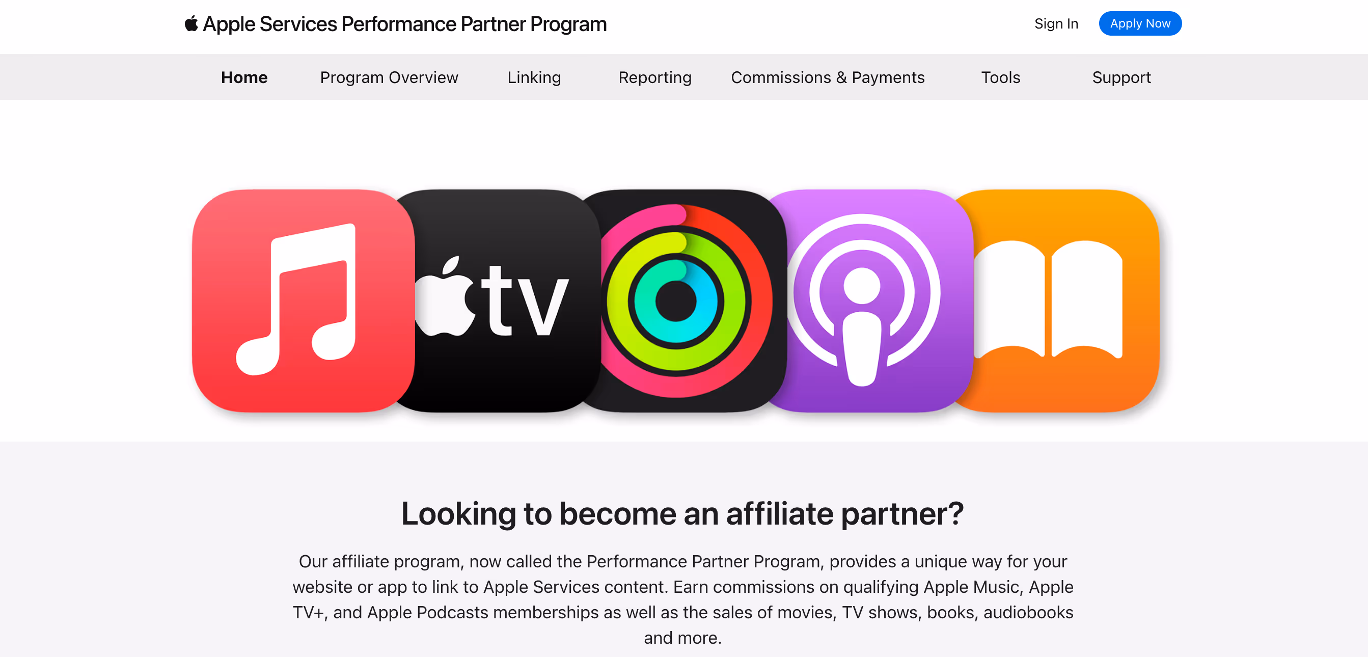 Apple services performance partner program webpage