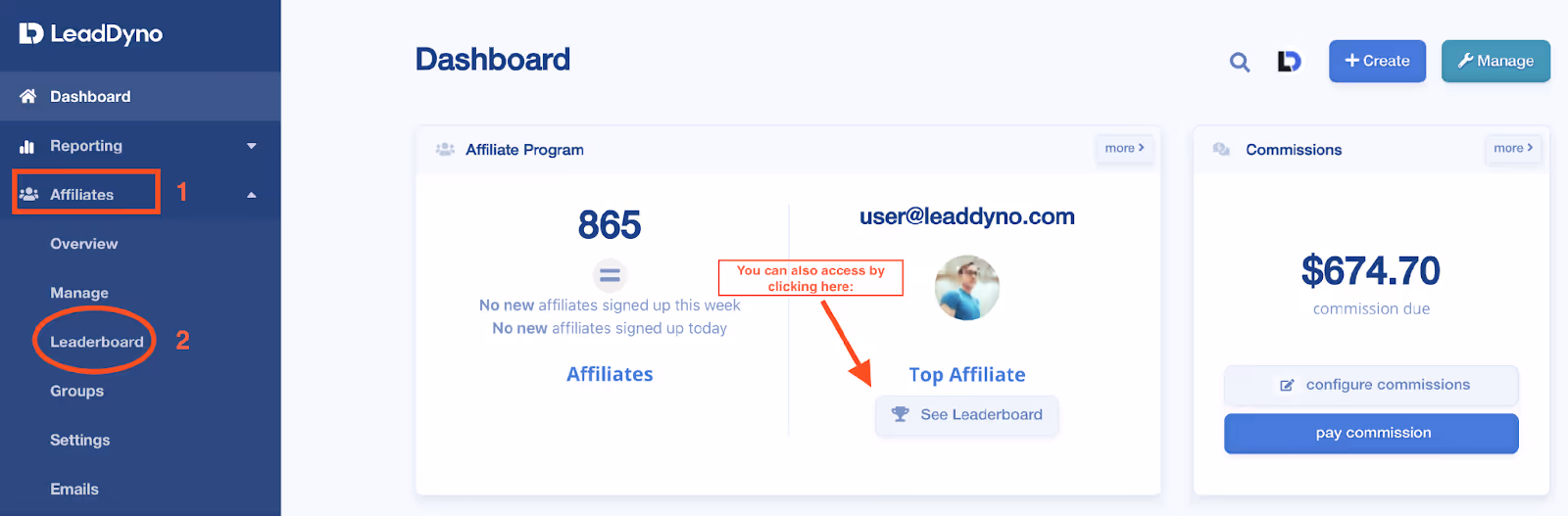 LeadDyno's affiliate dashboard