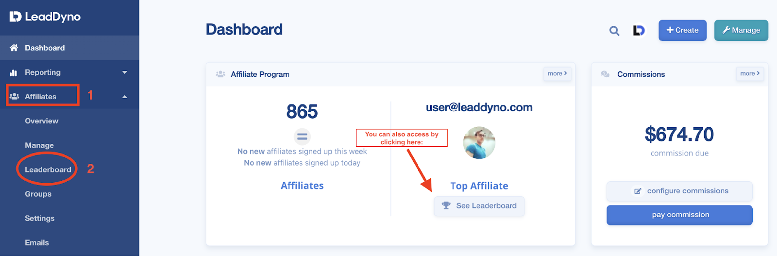 LeadDyno's affiliate dashboard