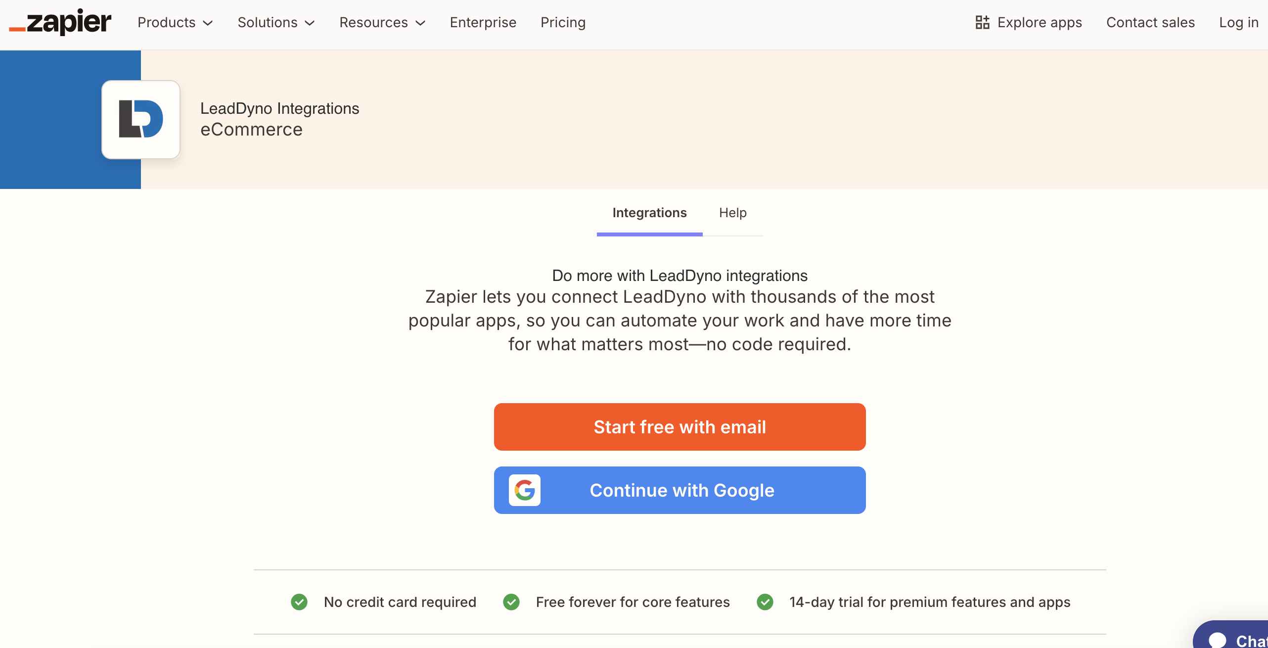 Zapier's LeadDyno automation webpage