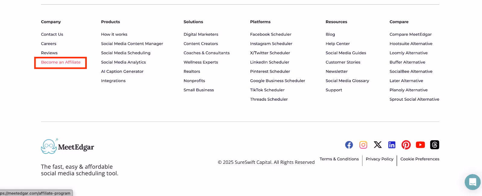 Become an affiliate listed in footer links
