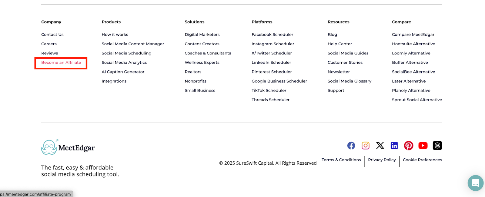Become an affiliate listed in footer links